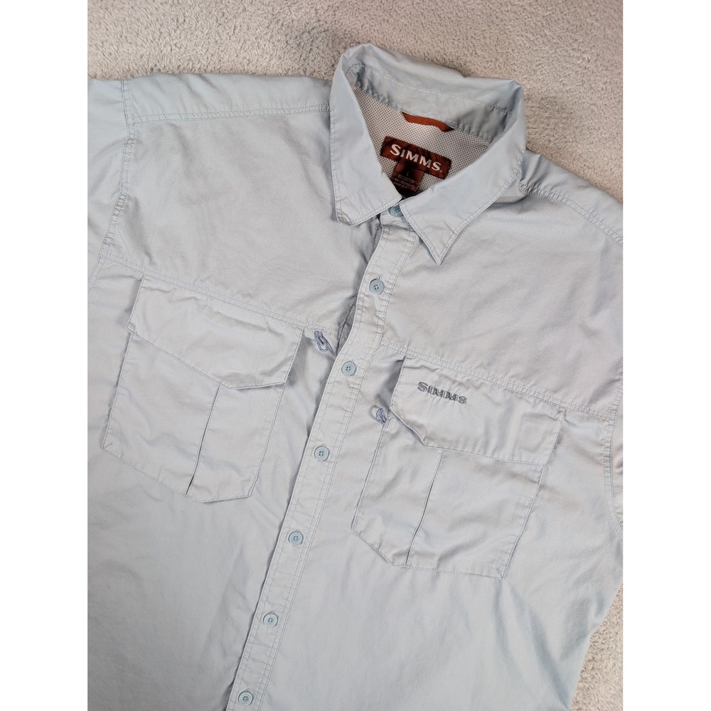 Simms Mens Large Light Blue 3XDRY Long Sleeve Fishing Shirt Ventilated Back